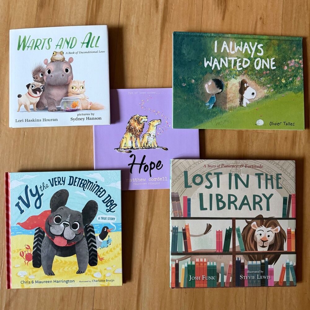 5 Uplifting Children’s Books Lot: Warts and All, Hope, Lost In the Library, Ivy